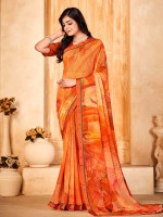 Orange Bamberg Silk Digital Print Saree